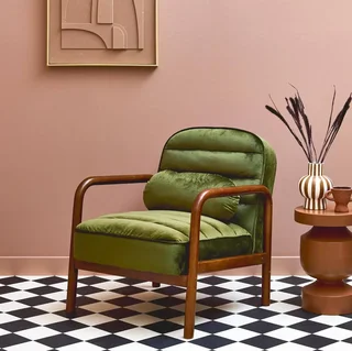 Amélie Vintage Sessel Schwarzer Samt und Nussbaum Hevea Holz