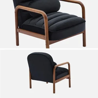 Amélie Vintage Sessel Schwarzer Samt und Nussbaum Hevea Holz