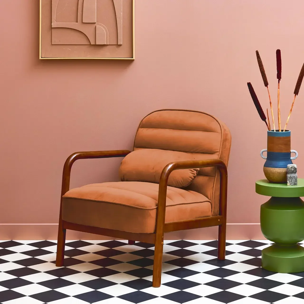 Schwarzer Samt Vintage Sessel Hevea Nussbaum Amélie