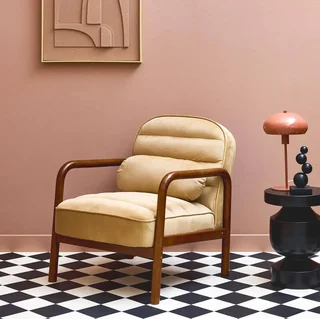Schwarzer Samt Vintage Sessel Hevea Nussbaumholz Amélie