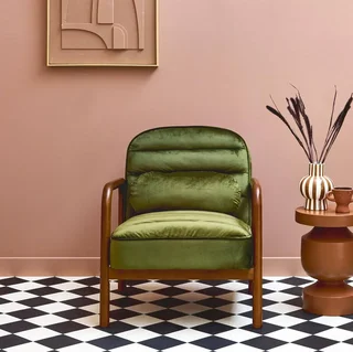 Amélie Vintage Sessel Schwarzer Samt und Nussbaum Hevea Holz