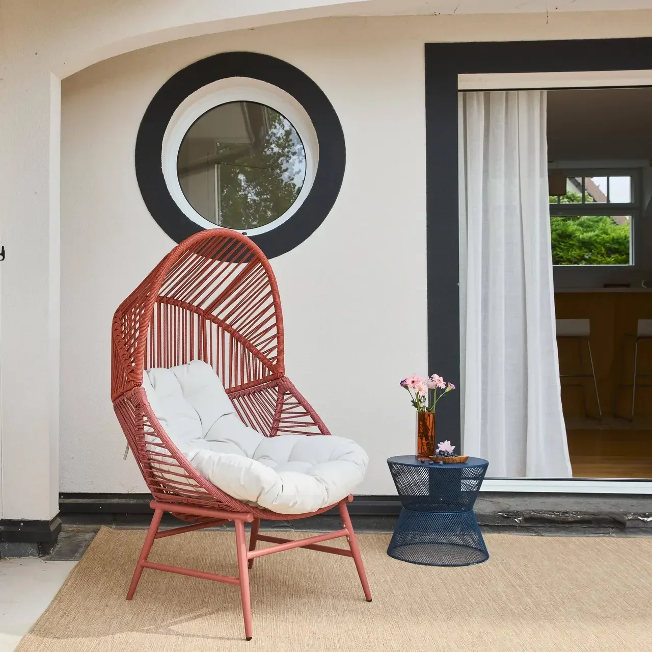 Fauteuil œuf extérieur acier résine terracotta design contemporain terrasse jardin