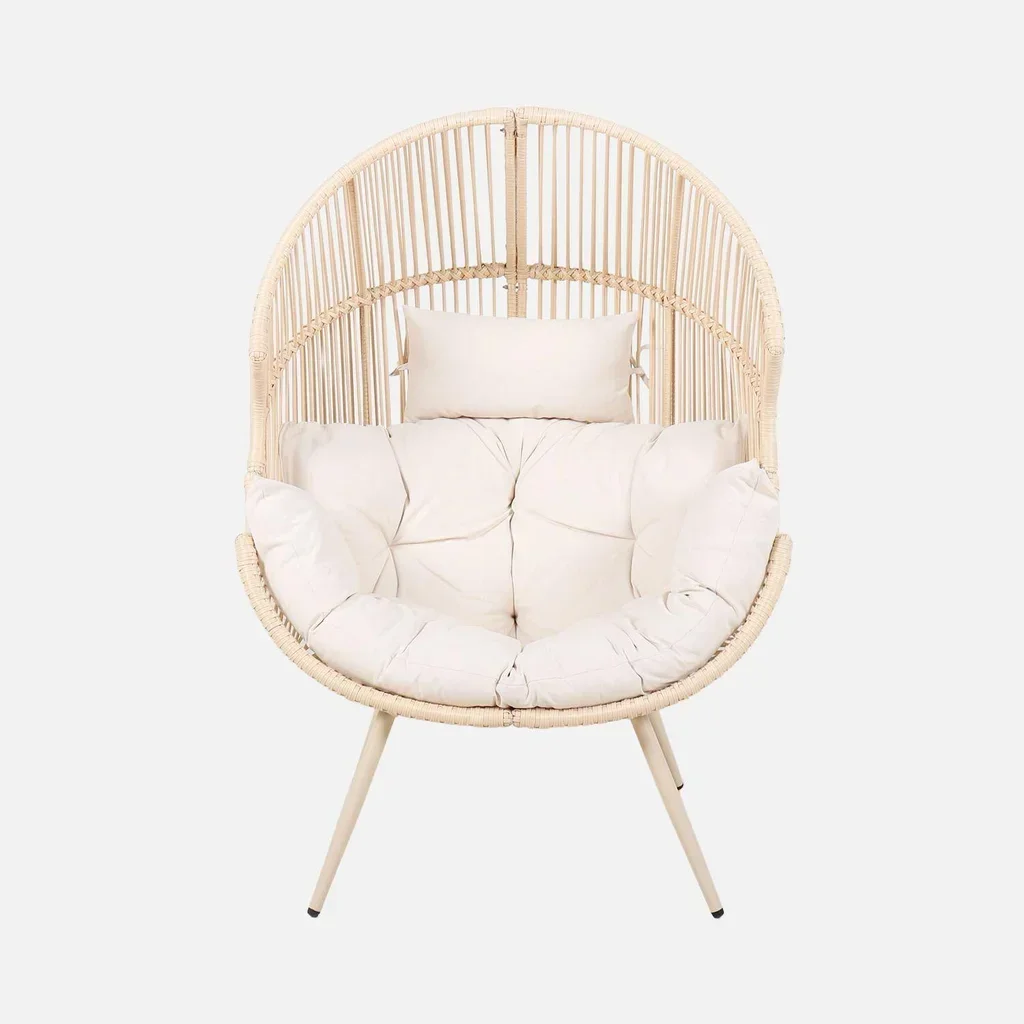Fauteuil œuf de jardin Salenza en résine tressée et acier avec coussin confortable