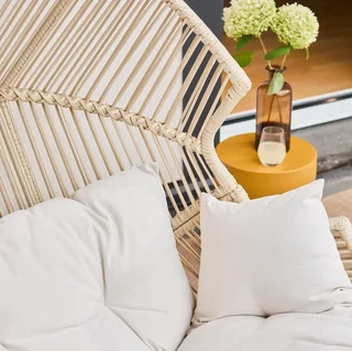 Fauteuil œuf de jardin Salenza en résine tressée et acier avec coussin confortable