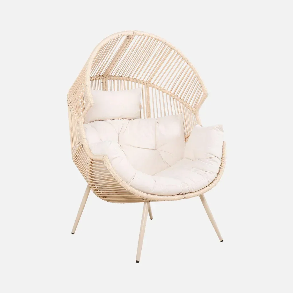 Fauteuil œuf de jardin Salenza en résine tressée et acier avec coussin confortable