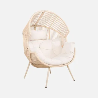 Fauteuil œuf de jardin Salenza en résine tressée et acier avec coussin confortable