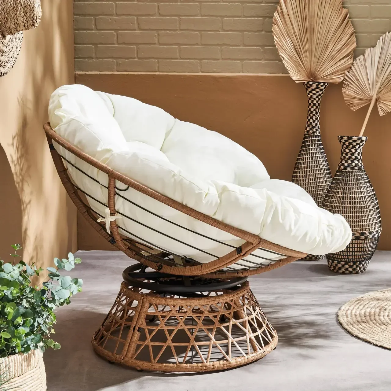 Fauteuil papasan rotatif polyrotin Ø96 cm loveuse confort jardin