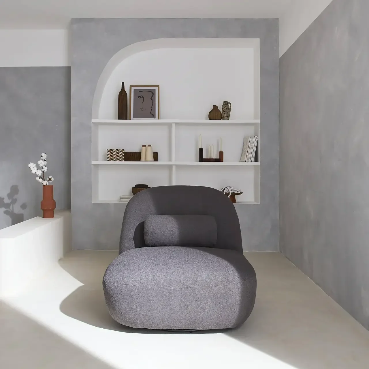 Fauteuil pivotant 360° bouclette texturée gris Spino confort