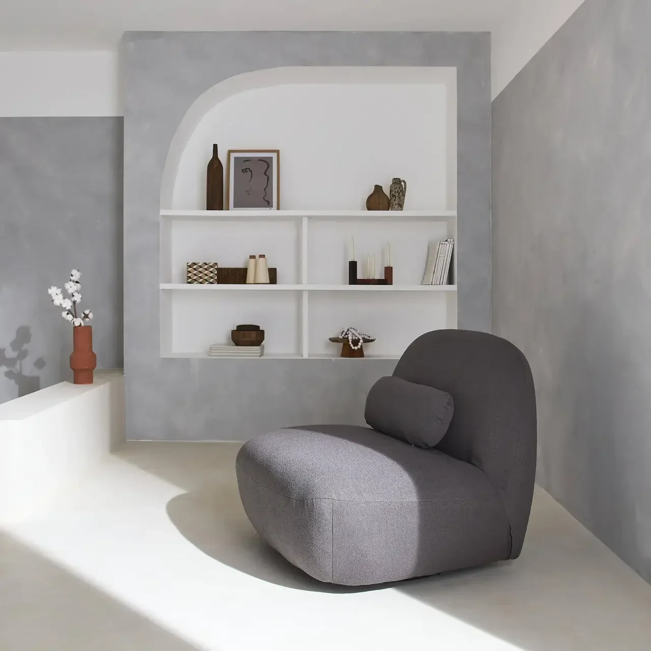 Fauteuil pivotant 360° bouclette texturée gris Spino confort