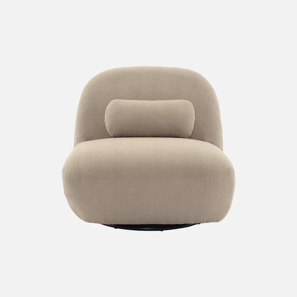 Sillón Giratorio 360° Gris Bouclé Texturizado Diseño Contemporáneo Spino