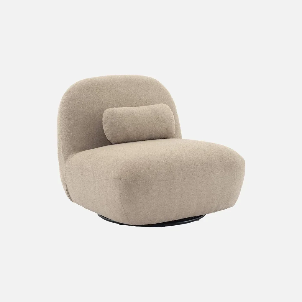 Sillón Giratorio 360° Gris Bouclé Texturizado Diseño Contemporáneo Spino
