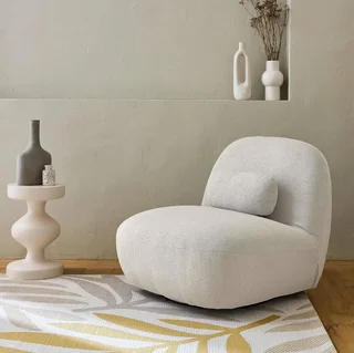 Sillón giratorio Spino gris bouclé texturizado 360° diseño contemporáneo salón