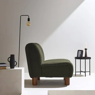 Fauteuil relax arrondi Angel bois hévéa et tissu bouclette texturé