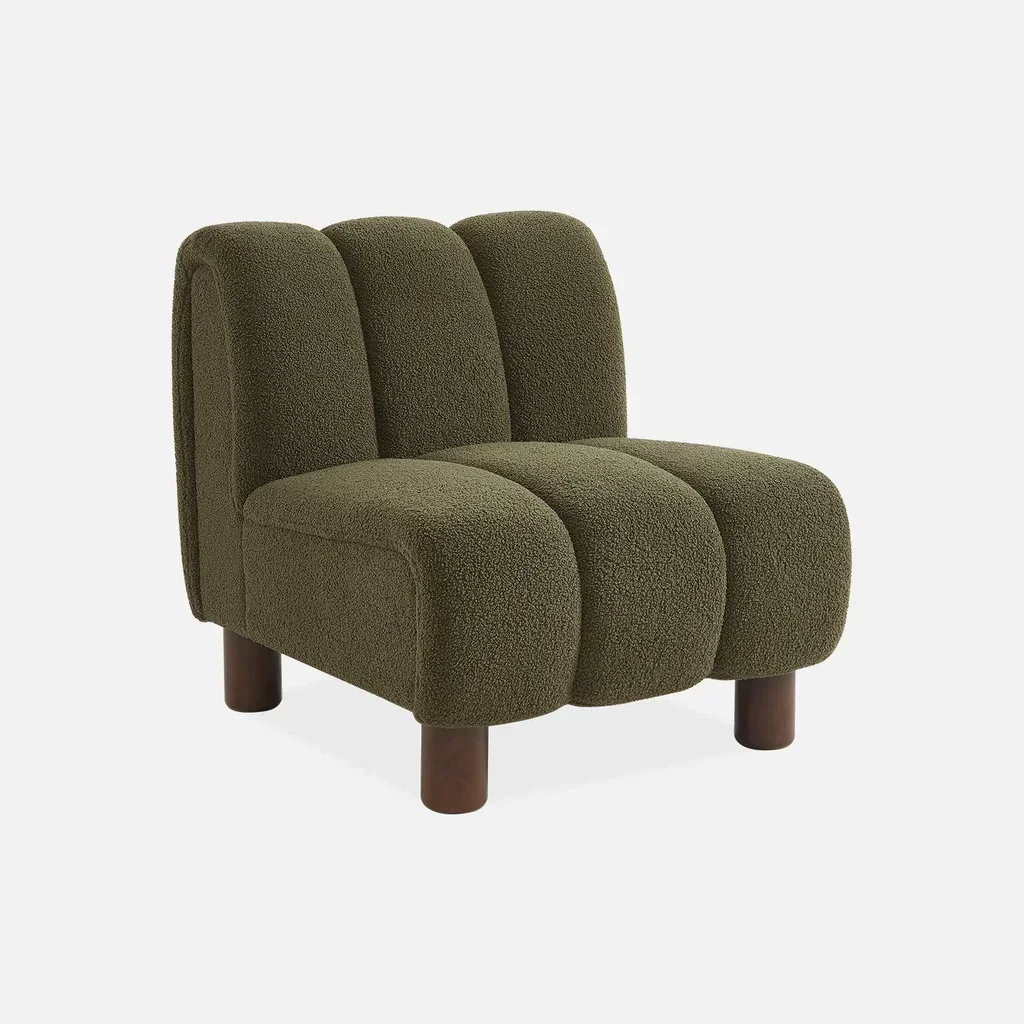 Fauteuil relax arrondi Angel bois hévéa et tissu bouclette texturé