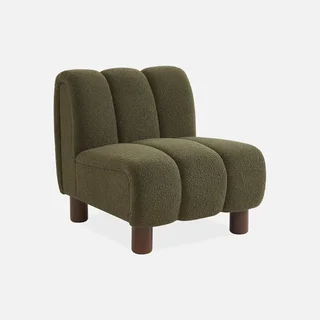 Fauteuil relax arrondi Angel bois hévéa et tissu bouclette texturé