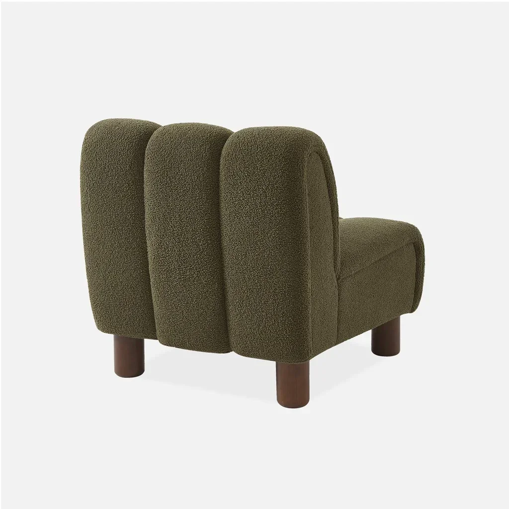 Fauteuil relax arrondi Angel bois hévéa et tissu bouclette texturé