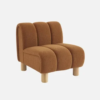 Fauteuil relax arrondi Angel bois hévéa tissu bouclette beige