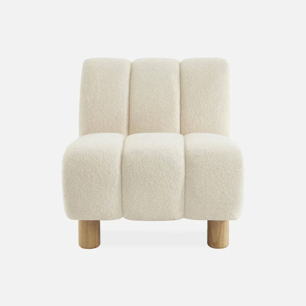 Fauteuil relax arrondi bois hévéa tissu bouclette Angel