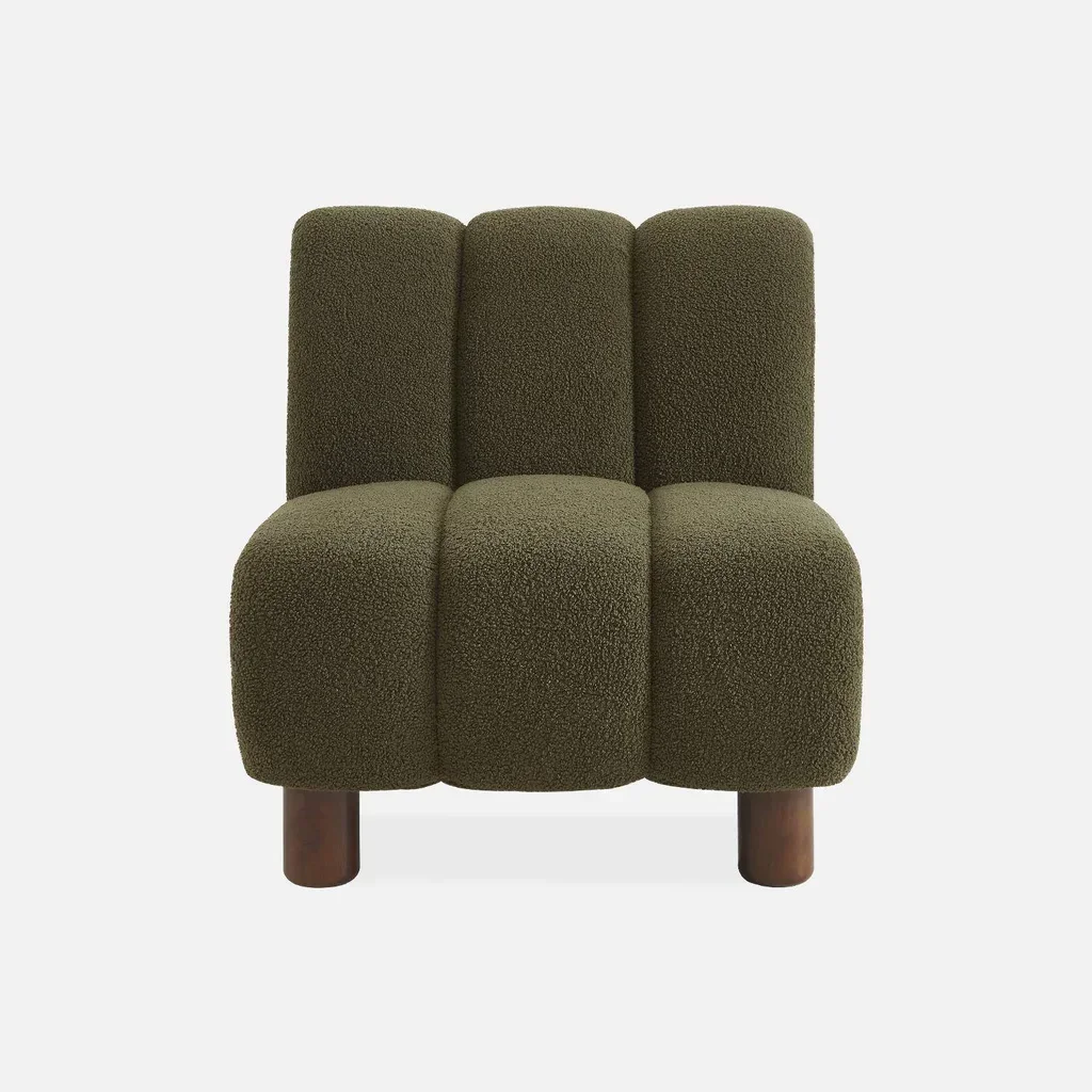 Fauteuil relax arrondi Angel bois hévéa et tissu bouclette texturé