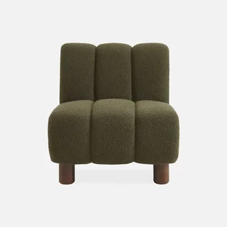 Fauteuil relax arrondi Angel bois hévéa et tissu bouclette texturé