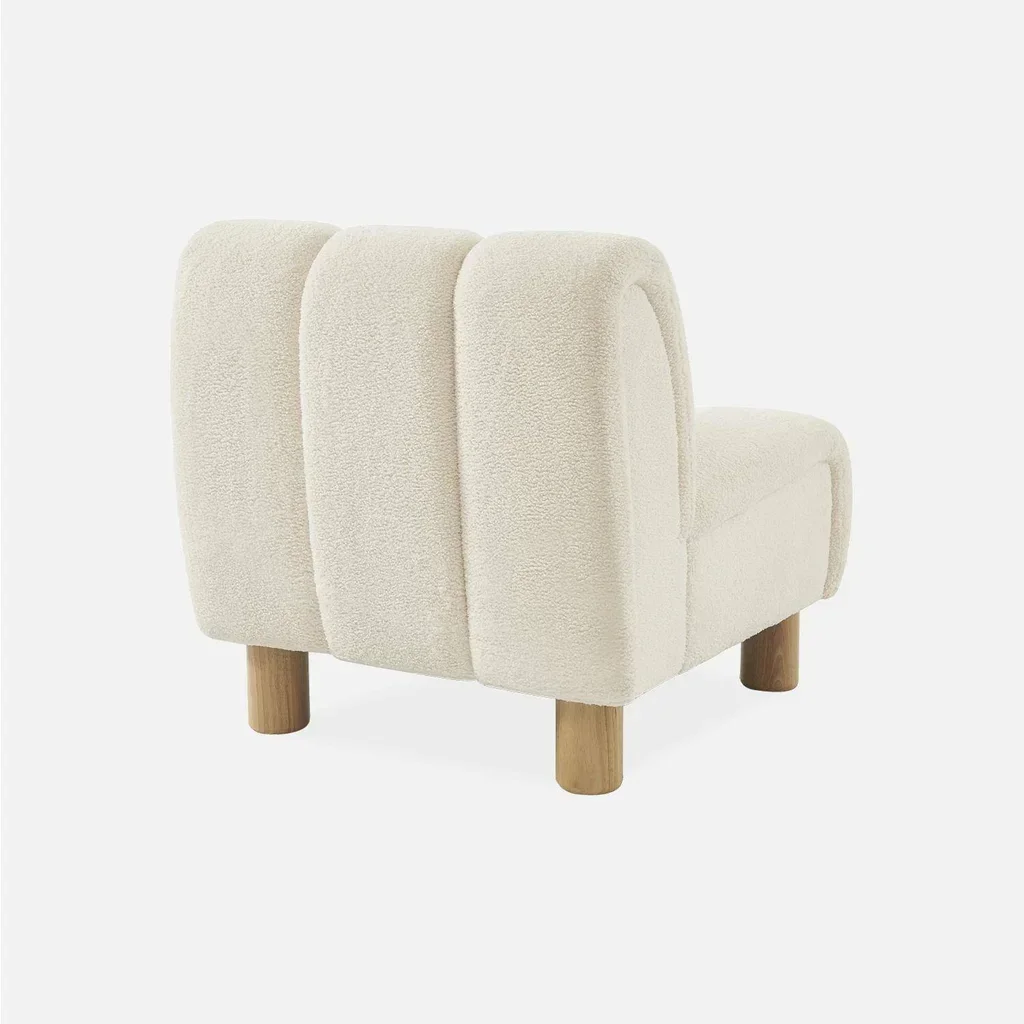 Fauteuil relax arrondi bois hévéa tissu bouclette Angel