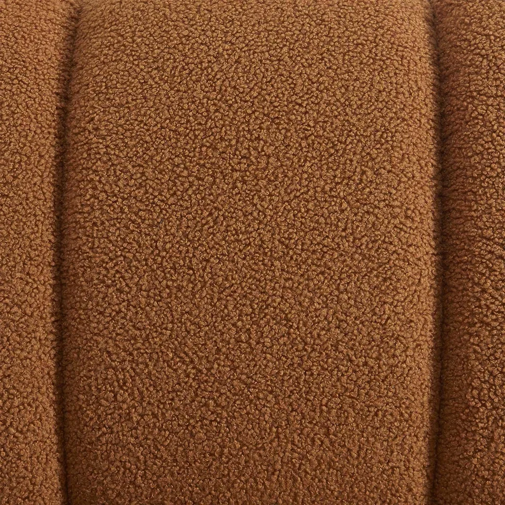 Fauteuil relax arrondi Angel bois hévéa tissu bouclette beige
