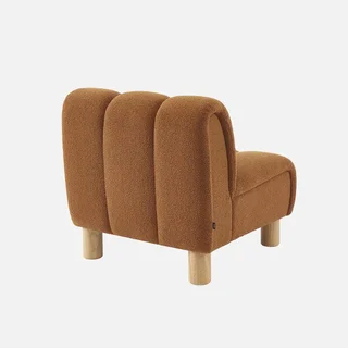 Fauteuil relax arrondi Angel bois hévéa tissu bouclette beige