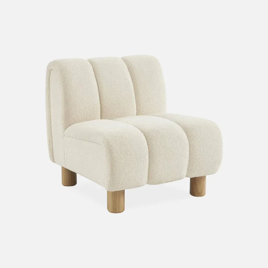 Fauteuil relax arrondi bois hévéa tissu bouclette Angel