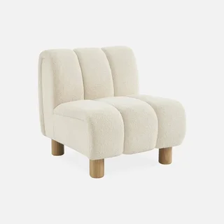 Fauteuil relax arrondi bois hévéa tissu bouclette Angel