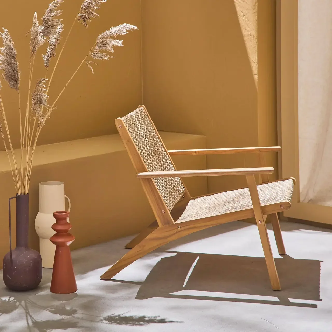 Fauteuil relax Belize bois acacia résine tressée jardin terrasse