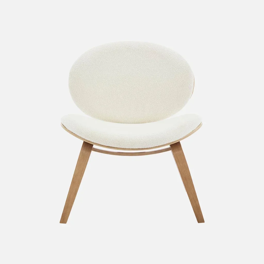 Fauteuil relax bois chêne et tissu bouclette crème confort