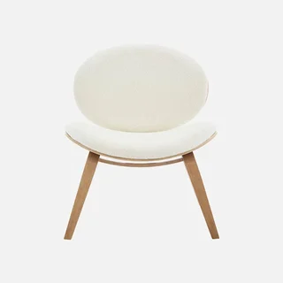 Fauteuil relax bois chêne et tissu bouclette crème confort