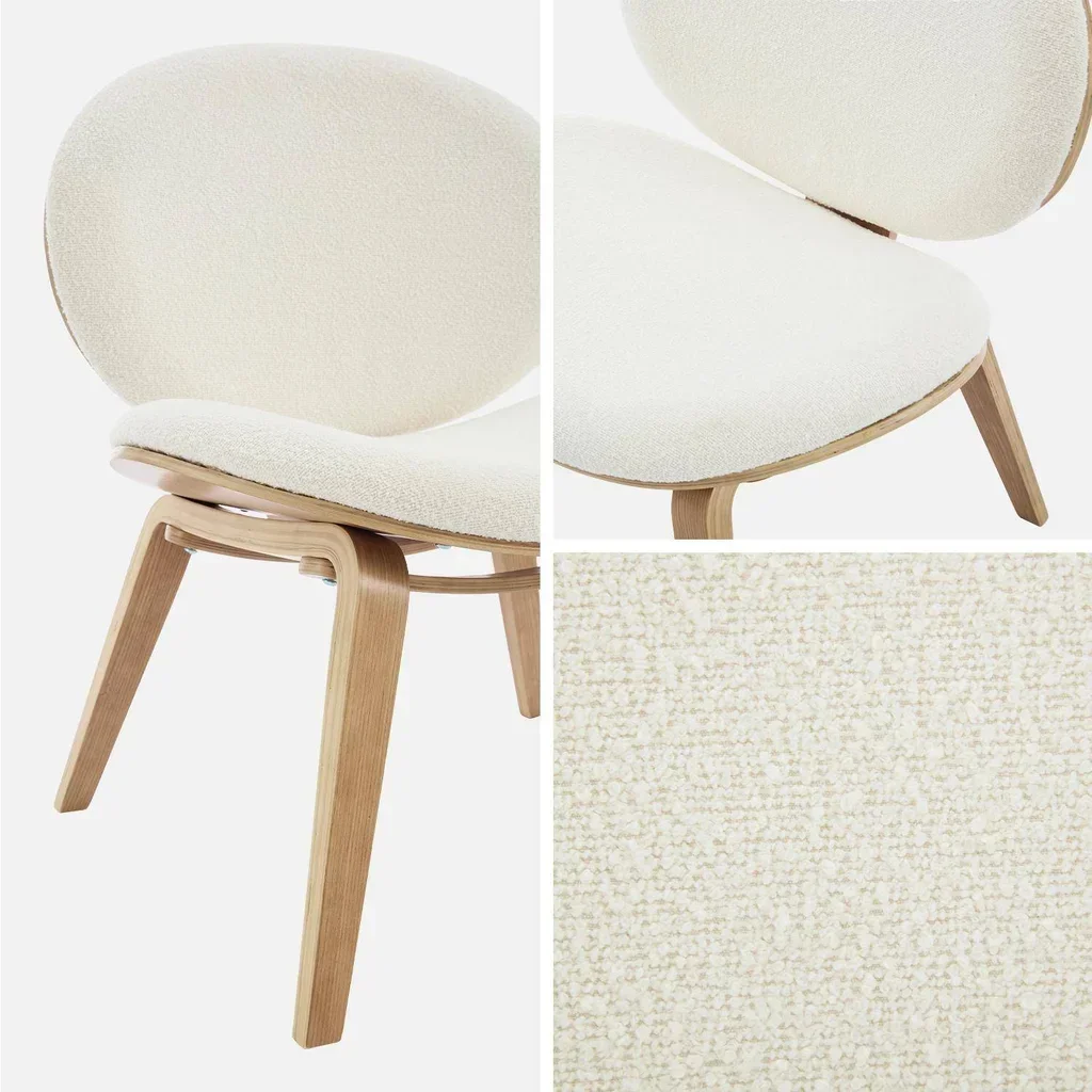 Fauteuil relax bois chêne et tissu bouclette crème confort