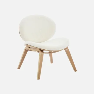 Fauteuil relax bois chêne et tissu bouclette crème confort