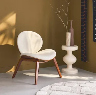 Fauteuil relax chêne et bouclette crème - confort intemporel