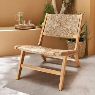 Fauteuil relax jardin bois acacia résine tressée effet paille extérieur