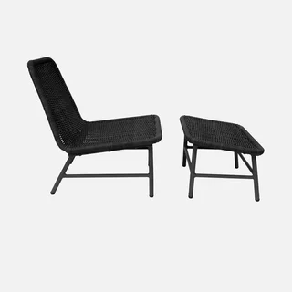 Outdoor Relaxation Armchair Aluminum Woven Rope Footrest Garden Patio