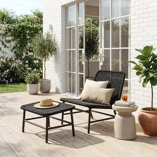 Outdoor Relaxation Armchair Aluminum Woven Rope Footrest Garden Patio