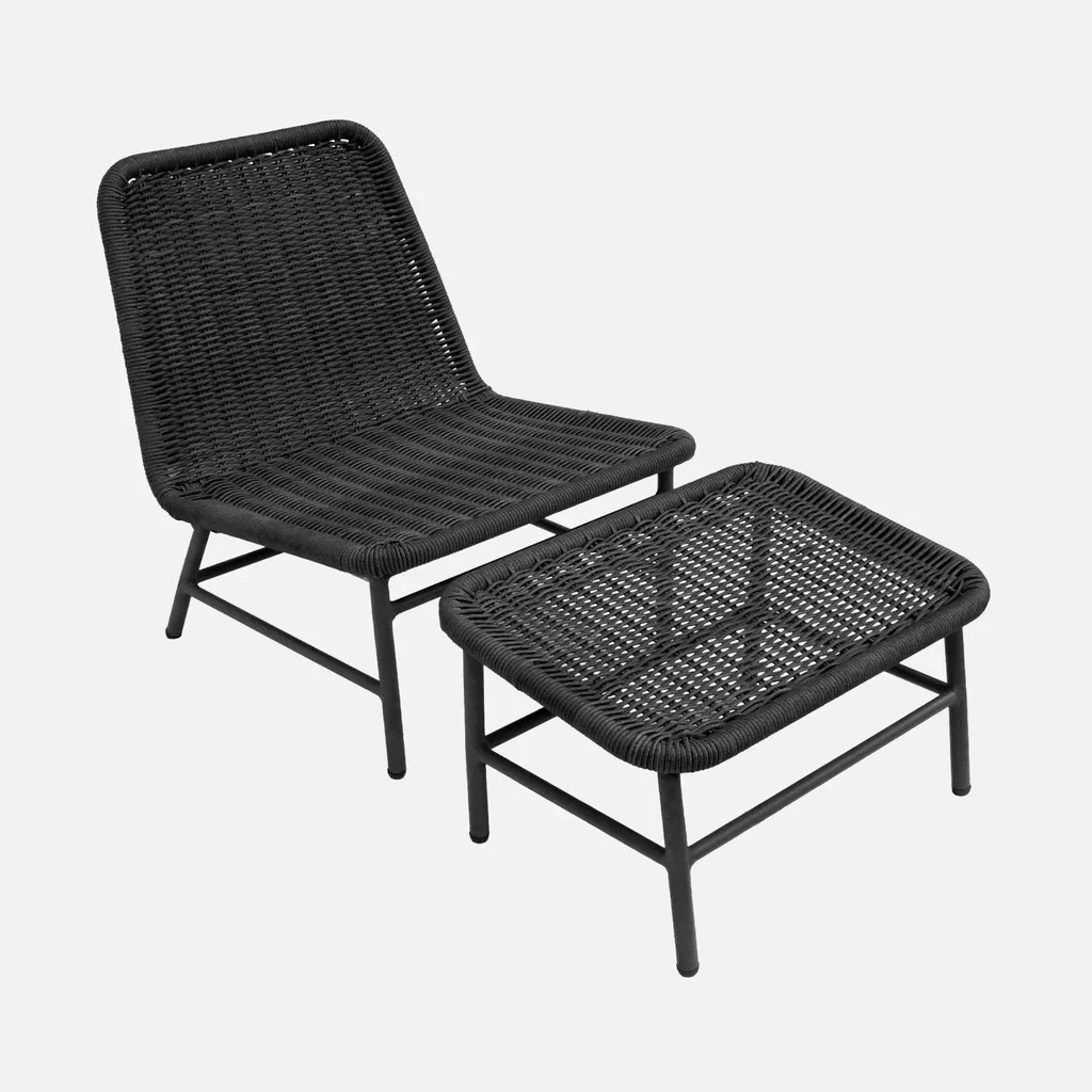 Fauteuil relaxation aluminium corde tressée repose-pieds extérieur jardin terrasse