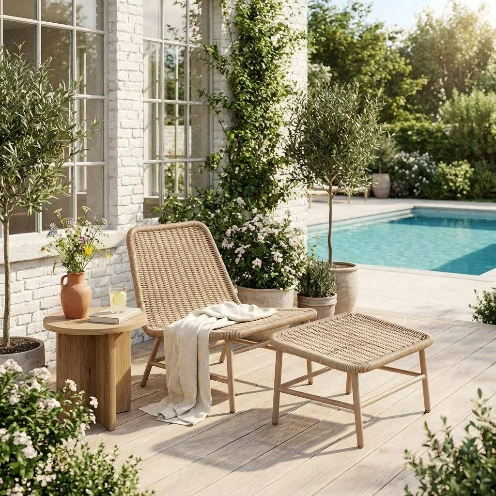 Aluminum Relaxation Chair Woven Rope Outdoor Footrest Lounge Armchair