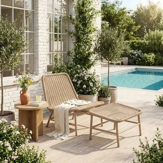 Aluminum Relaxation Chair Woven Rope Outdoor Footrest Lounge Armchair