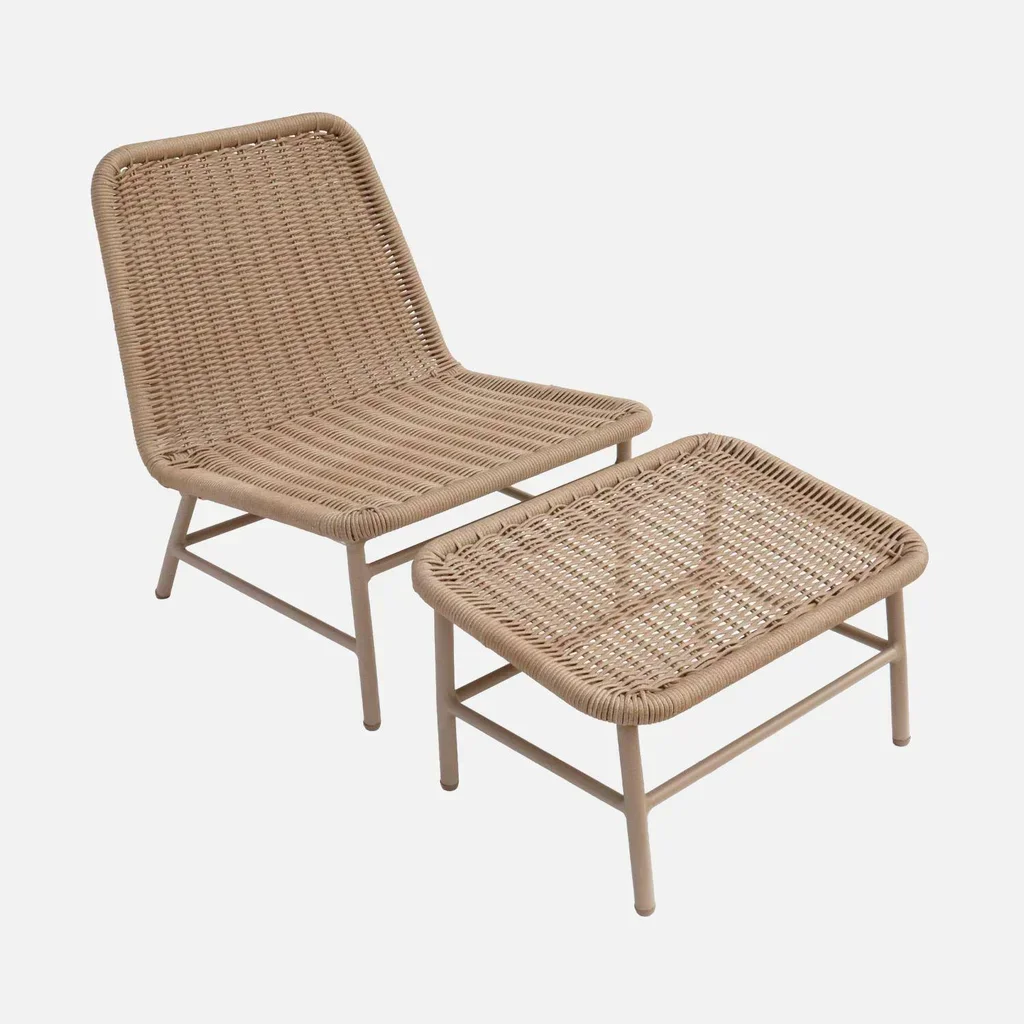 Aluminum Relaxation Chair Woven Rope Outdoor Footrest Lounge Armchair