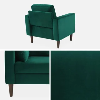 Retro Sessel blau Samt Chesterfield Holz Hevea Bjorn