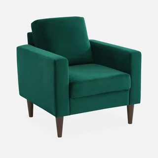 Retro Sessel blau Samt Chesterfield Holz Hevea Bjorn