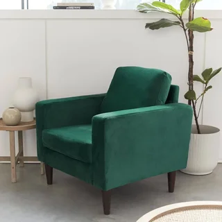 Retro Sessel blau Samt Chesterfield Holz Hevea Bjorn