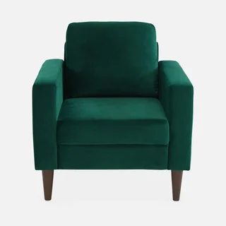 Retro Sessel blau Samt Chesterfield Holz Hevea Bjorn