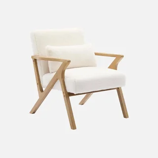 Fauteuil scandinave hévéa simili fourrure gris confort cocooning