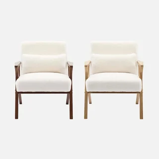 Fauteuil scandinave hévéa simili fourrure gris confort cocooning