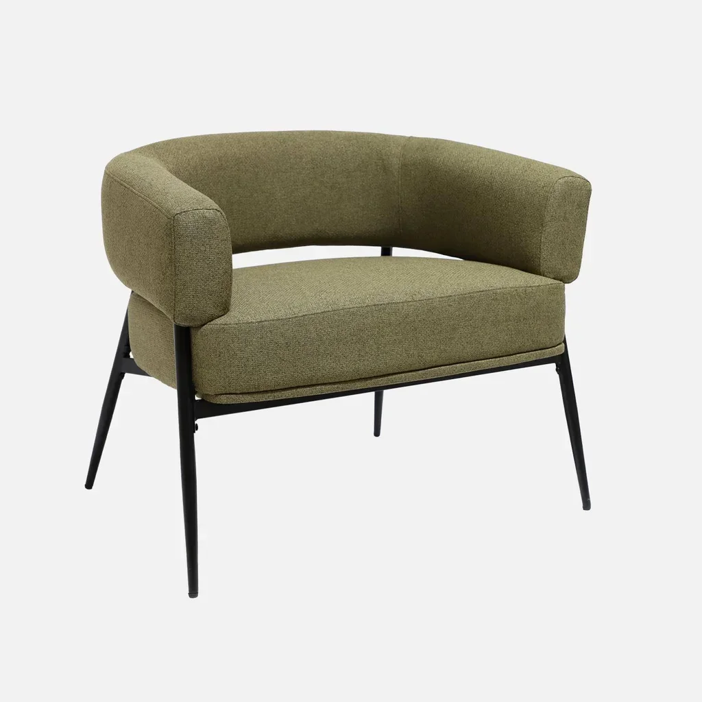 Fauteuil design Cristo tissu dossier incurvé piétement métal salon cosy