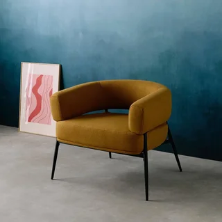 Fauteuil tissu dossier cintré piétement métallique Cristo